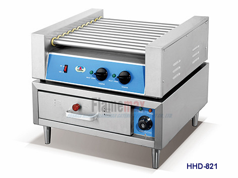HHD-821 11-roller hot dog grill & bun warmer