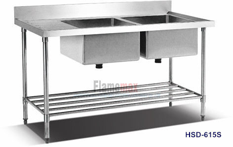 HSD-615S Double sink table with perforated shelf