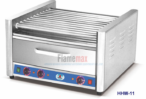 HHW-11 11-roller hot dog grill with food warmer