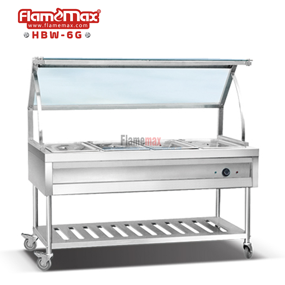 HBW-6G 6-Pan Bain Marie Trolley with Glass Top