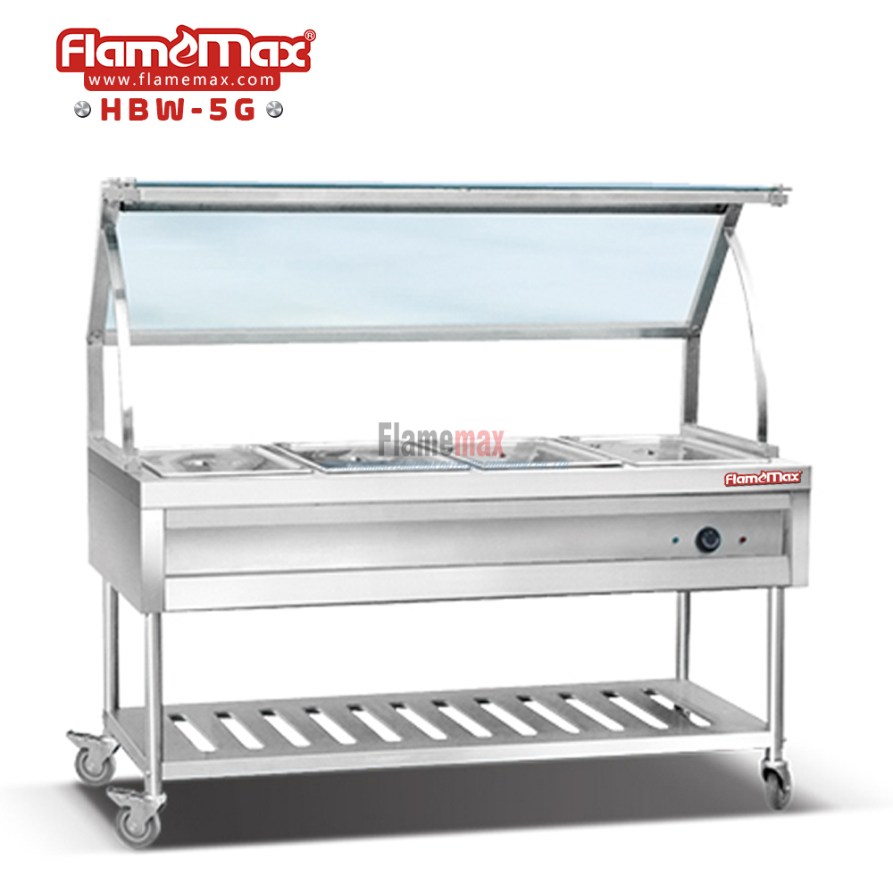 HBW-5G 5-Pan Bain Marie Trolley with Glass Top